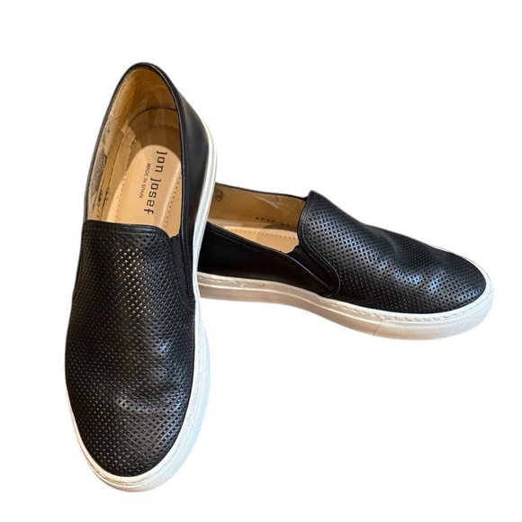 Jon Josef Black Leather Perforated Slip on Sneakers Size 40/10 MSRP $225 - Picture 1 of 8